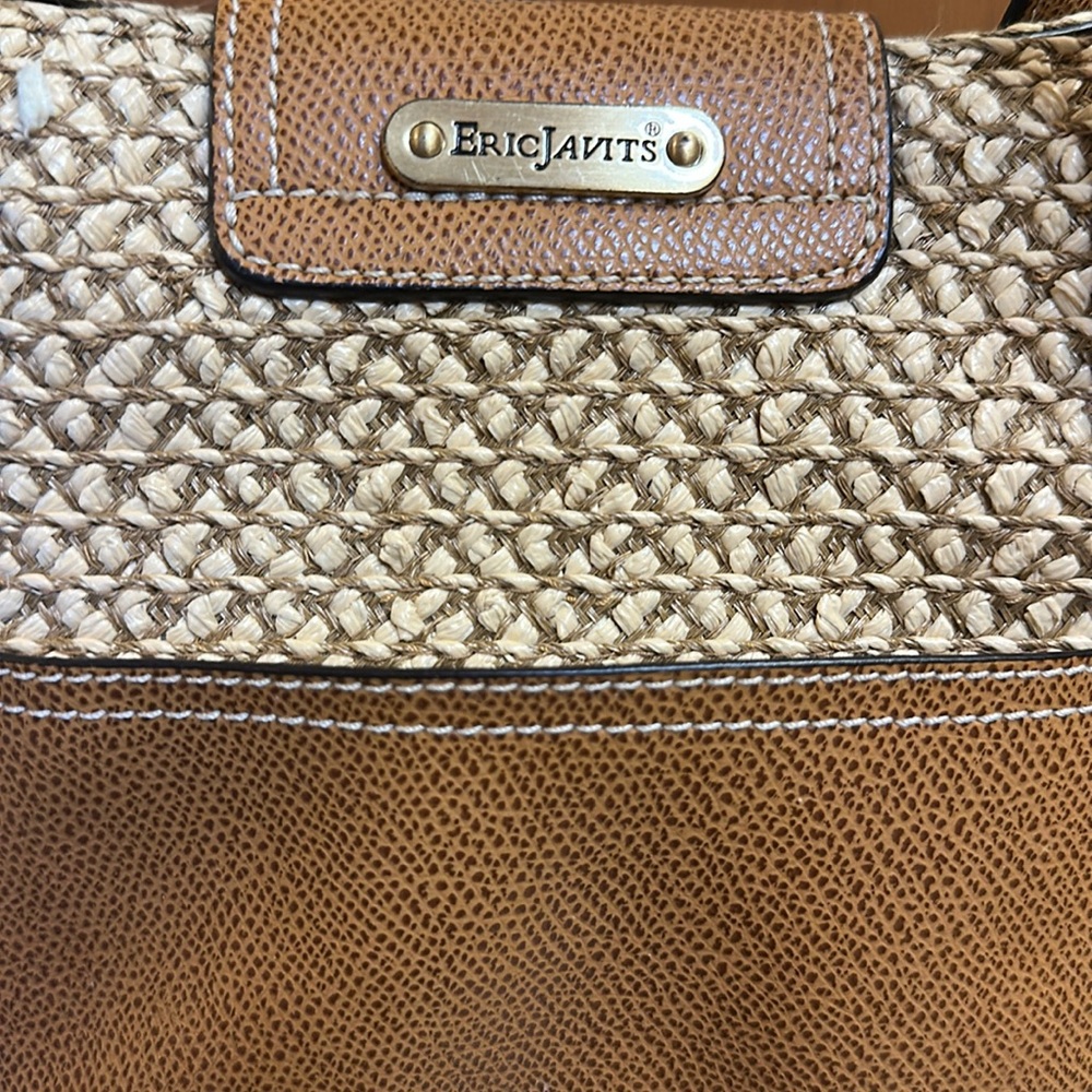 Eric Javits Straw & Leather Vintage Bag. Flower Closure Matching Mirror Included - Picture 9 of 16